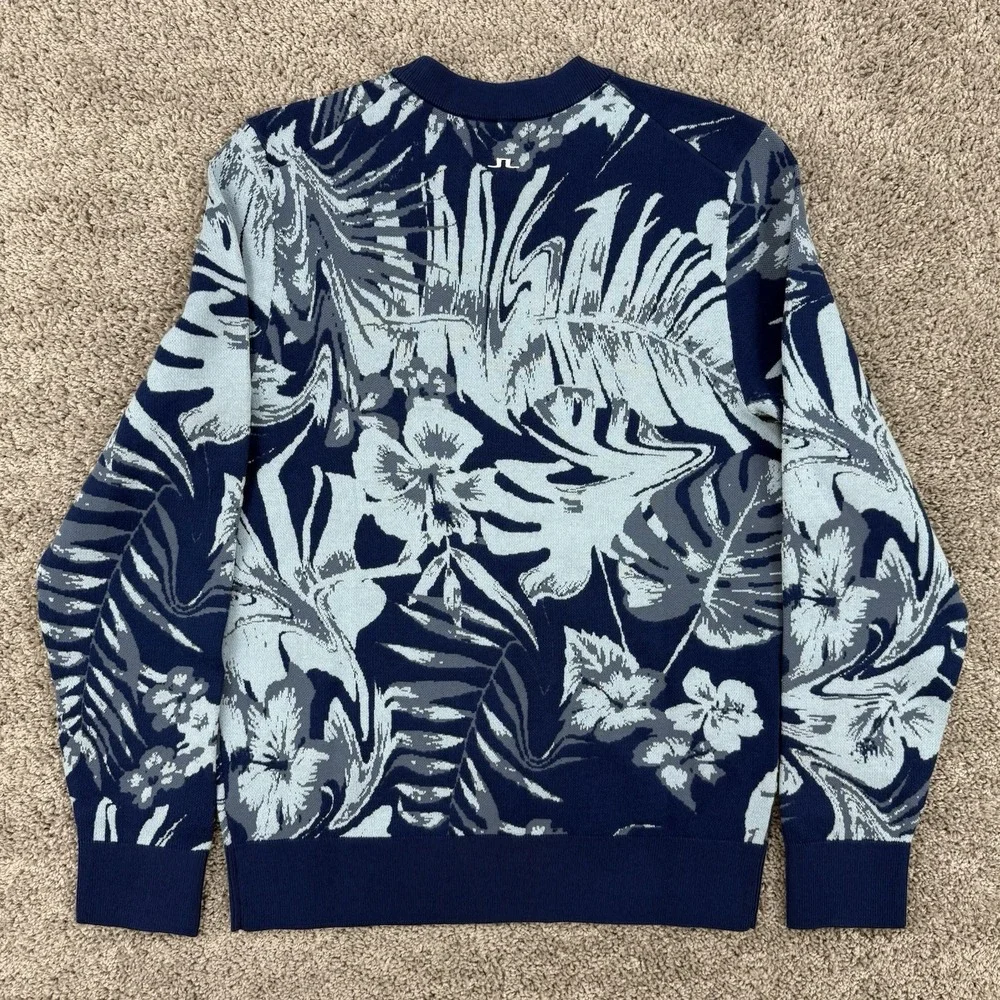 J. Lindeberg Percy Sweater Men's M NWT Hibiscus Blue Floral AOP Crew Neck